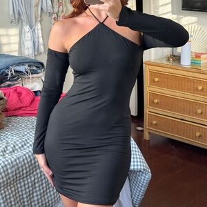 Princess Polly Black Off-Shoulder Long Sleeve Mini Dress